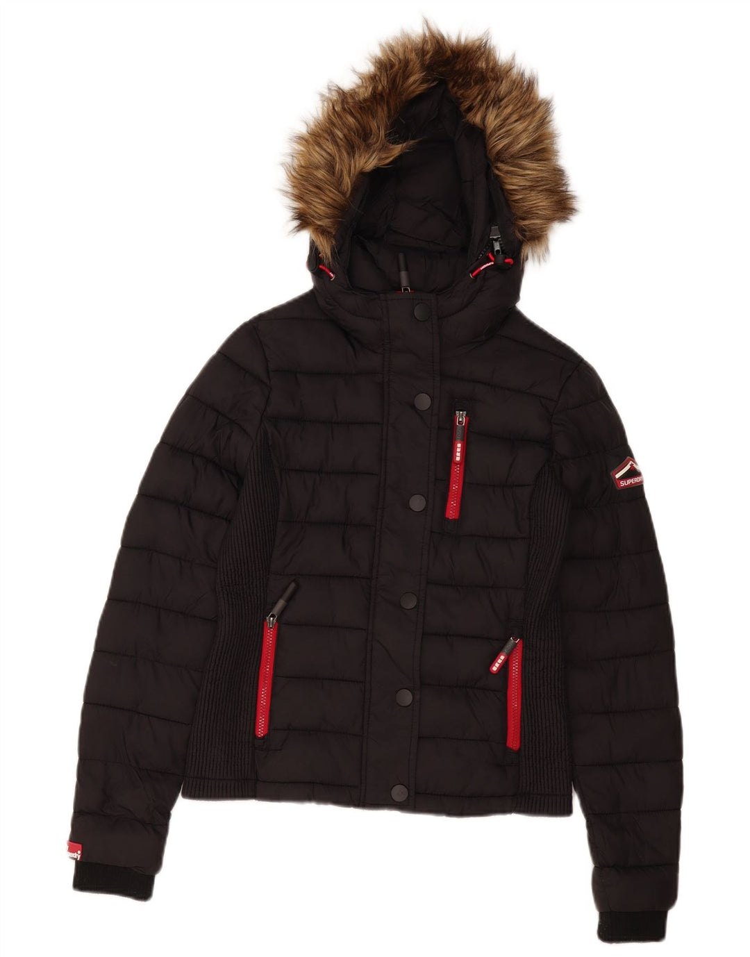 Женская утепленная куртка с капюшоном Superdry UK 10, маленький черный полиэстер