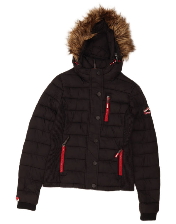 Женская утепленная куртка с капюшоном Superdry UK 10, маленький черный полиэстер