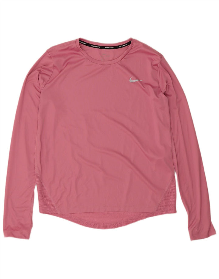 Женский топ NIKE Dri Fit с длинным рукавом UK 12, полиэстер среднего розового цвета