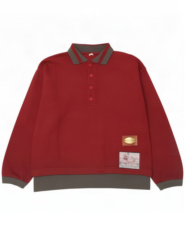 Vintage Mens Polo Neck Sweatshirt Jumper 2XL Burgundy Acrylic