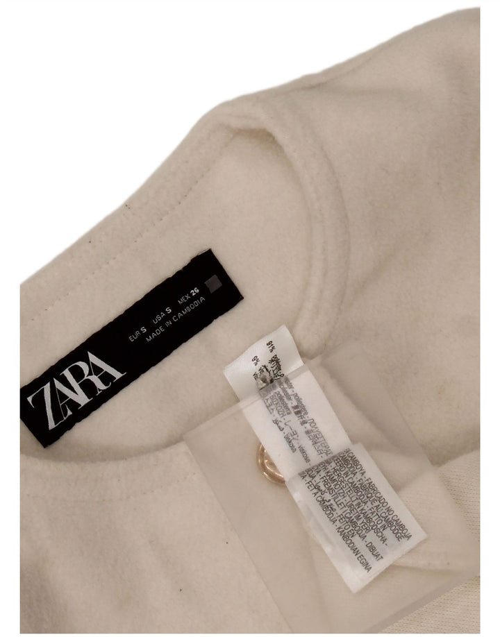 Женский укороченный пиджак Zara с 4 пуговицами, Великобритания 10, маленький белый полиэстер