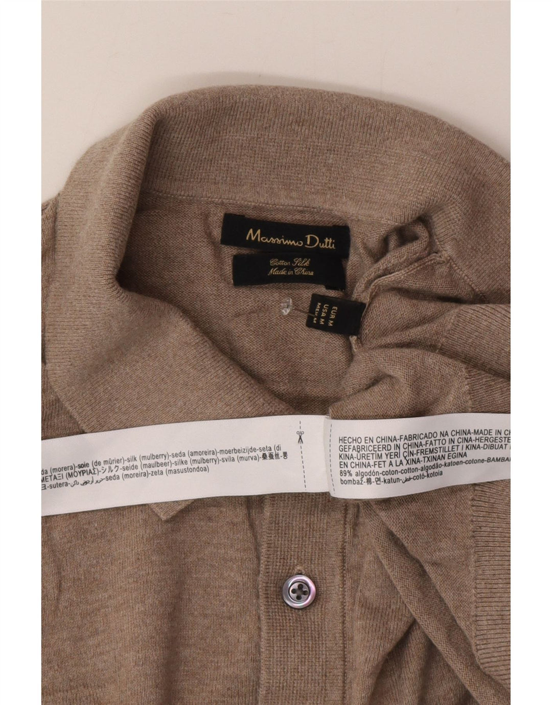 Мужской свитер с воротником поло Massimo Dutti, средний бежевый, хлопок