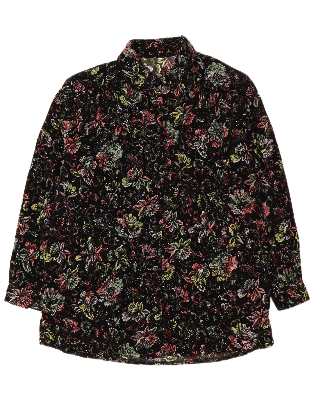 VINTAGE Womens Shirt UK 16 Large Black Floral Polyester