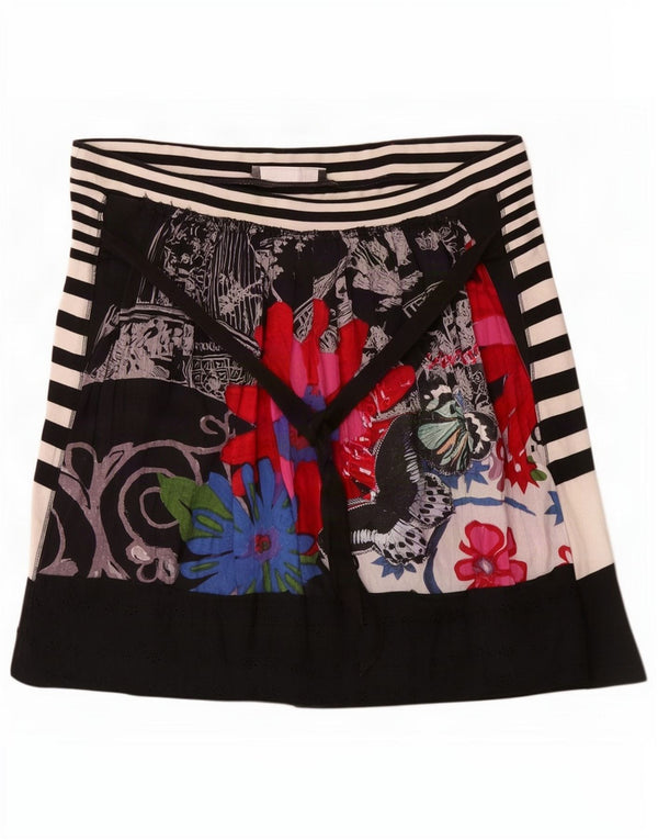 Женская юбка трапециевидной формы с завышенной талией и рисунком Desigual, XL W34, черный хлопок с цветочным принтом