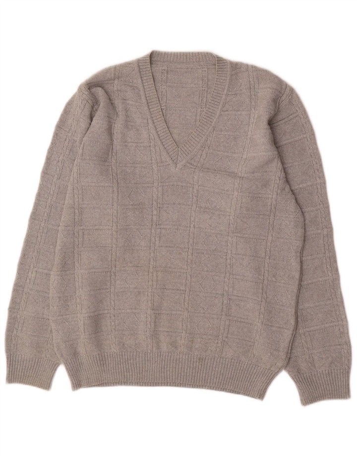 Винтажный мужской джемпер с v-образным вырезом IT 50, средний серый полиакрил