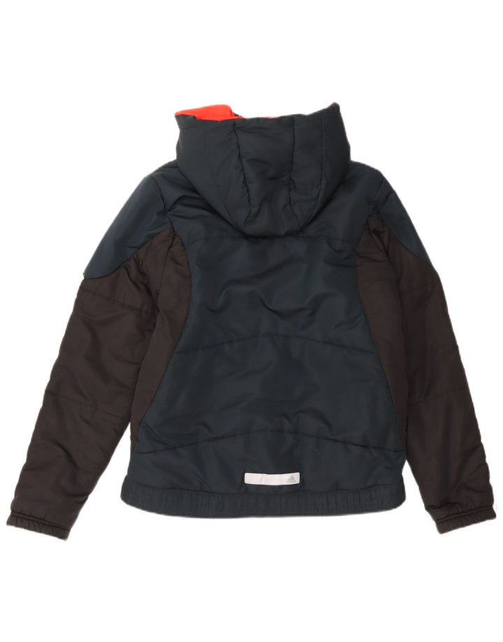 ADIDAS Утепленная куртка с капюшоном для мальчиков 13-14 лет Темно-синяя с цветными блоками