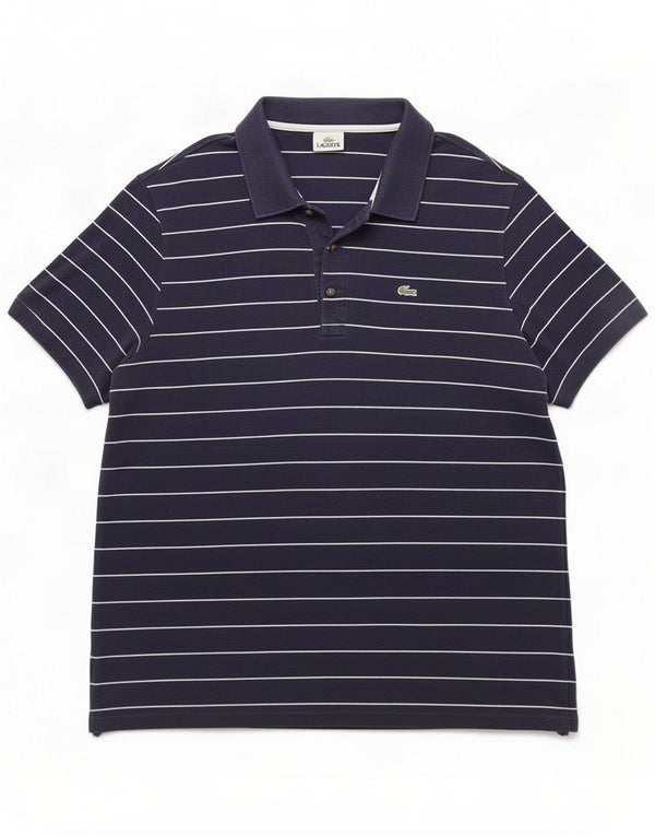Мужская рубашка-поло Lacoste, размер 9, 4XL, хлопковая темно-синяя полоска