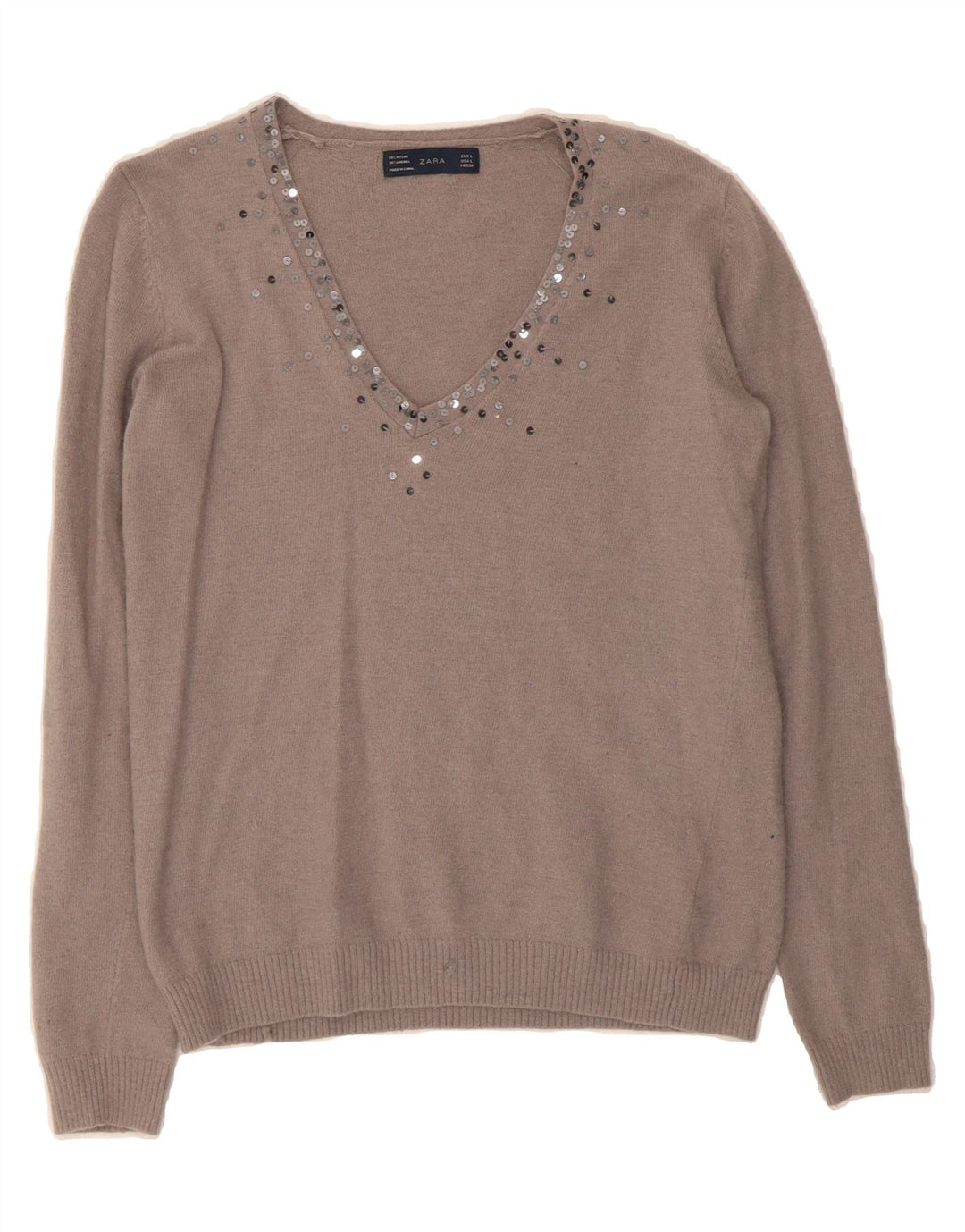 ZARA Womens V-Neck Jumper Sweater UK 16 Large Grey Vintage Zara and Second-Hand Zara from Messina Hembry 