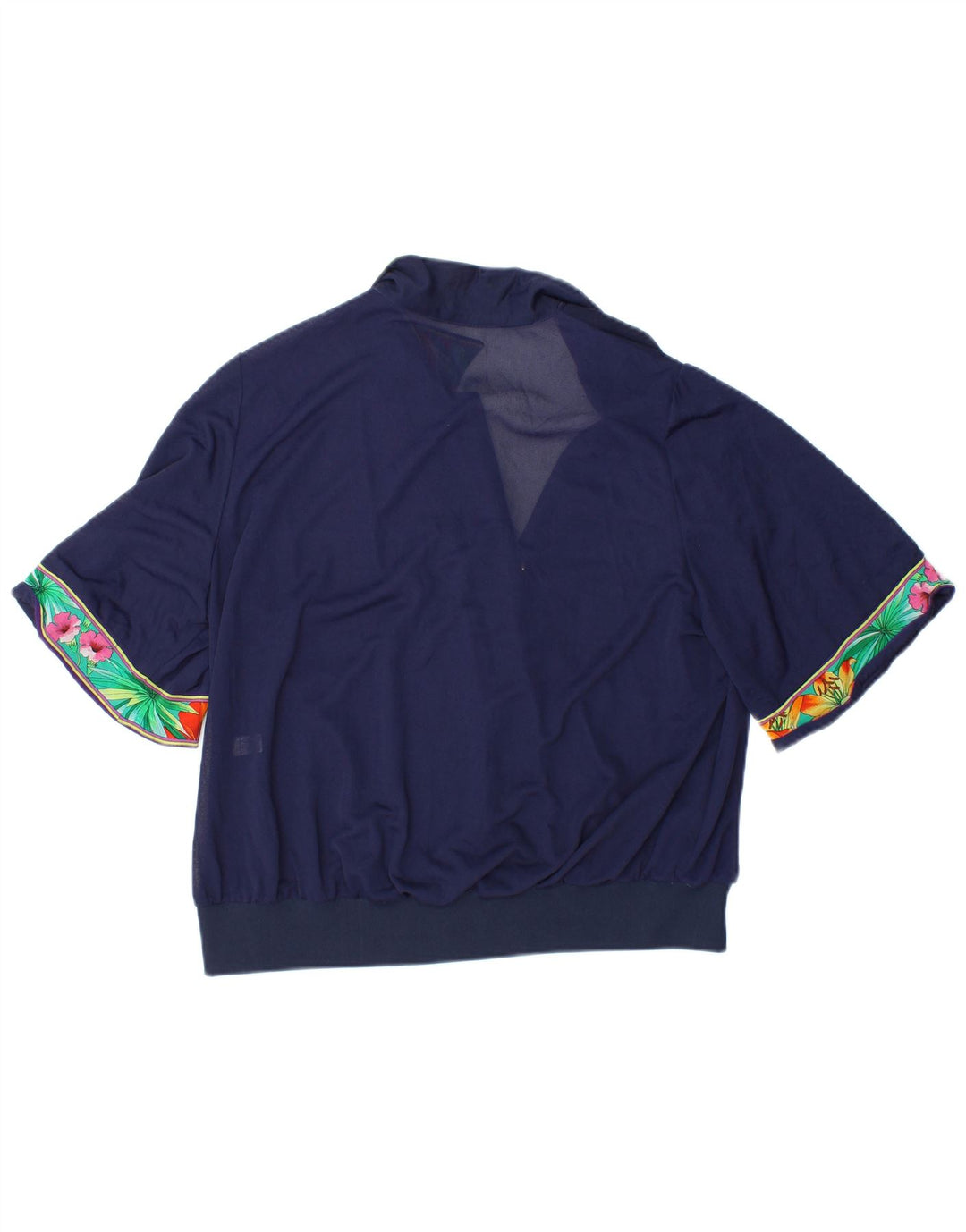 Женская укороченная блузка VINTAGE IT 48 XL Темно-синяя с цветочным принтом