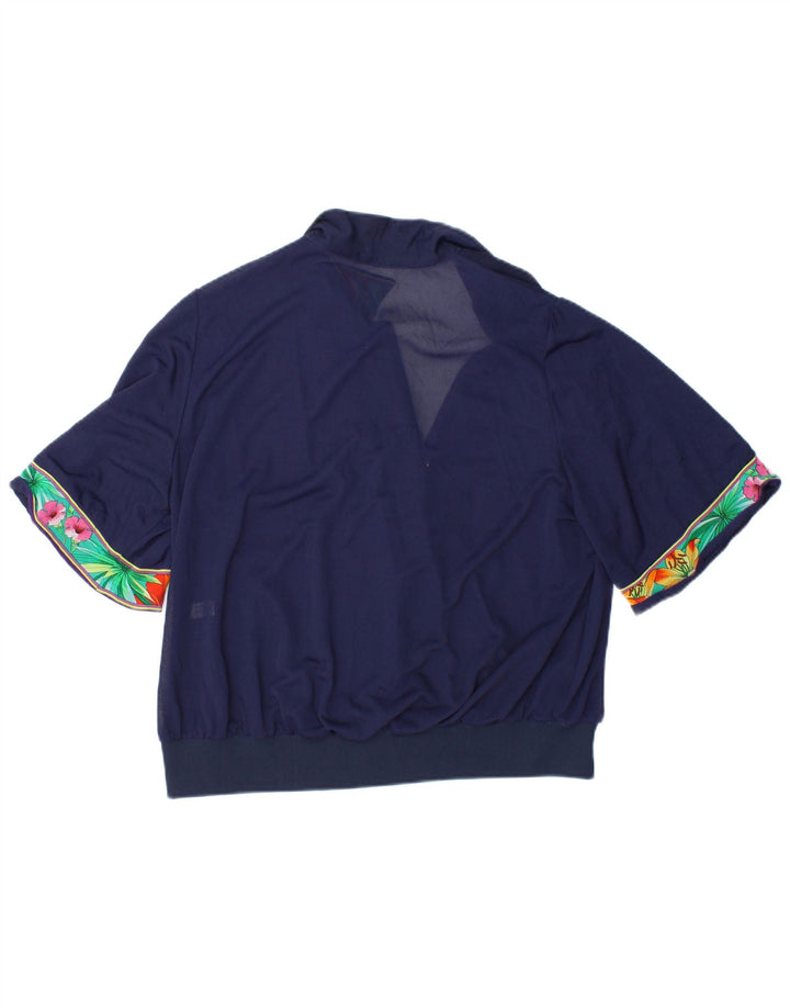 Женская укороченная блузка VINTAGE IT 48 XL Темно-синяя с цветочным принтом