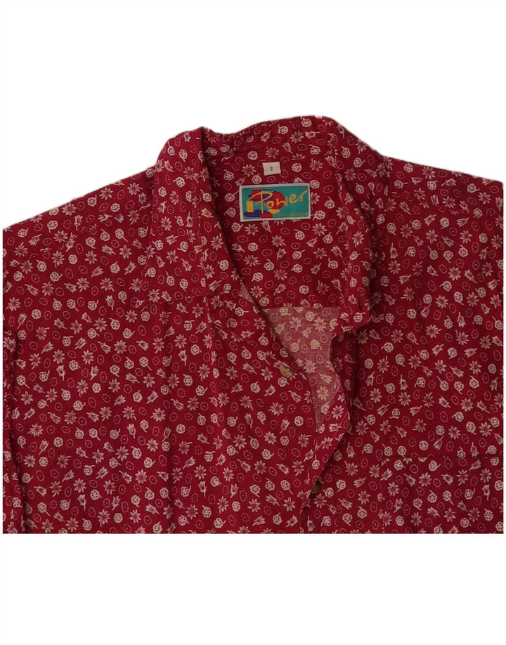 VINTAGE Mens Short Sleeve Shirt Small Red Floral