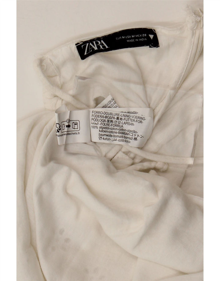 Женский сарафан ZARA UK 12, хлопок среднего размера, белый с цветочным принтом