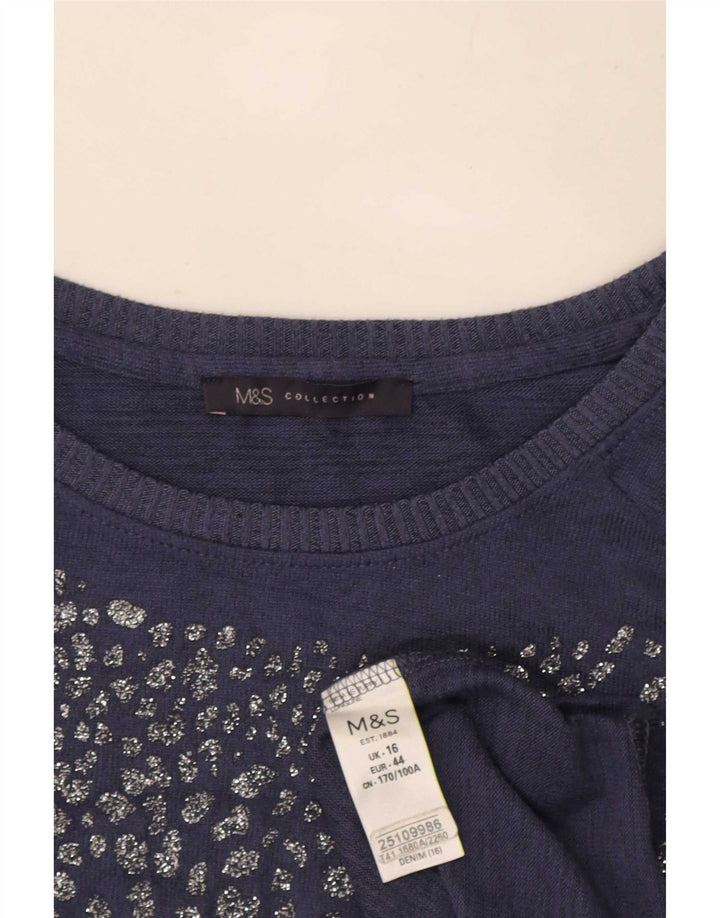 Женская туника с длинными рукавами Marks & Spencer UK 16, большой синий полиэстер