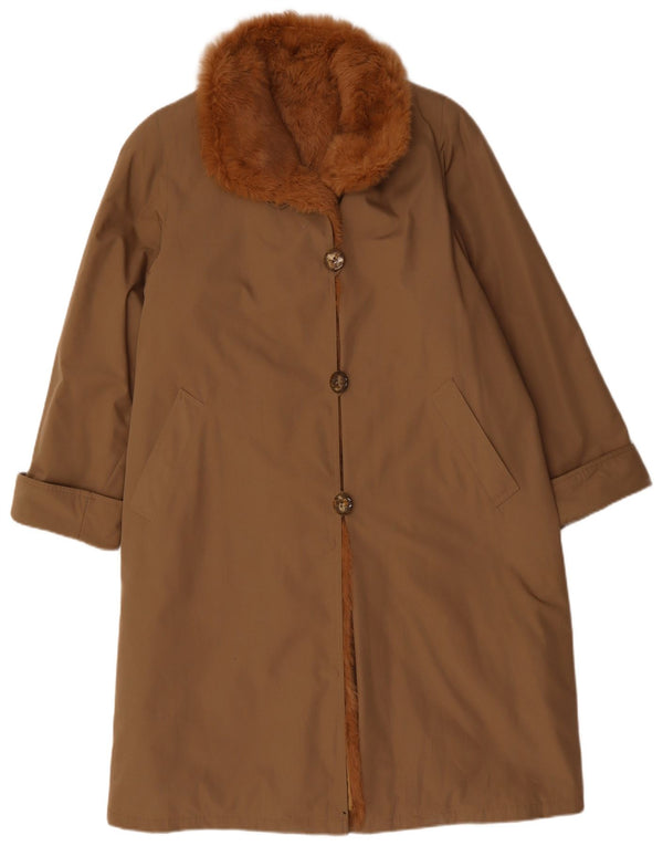 Винтажное женское пальто из шерпа UK 14, большое бежевое полиэстер