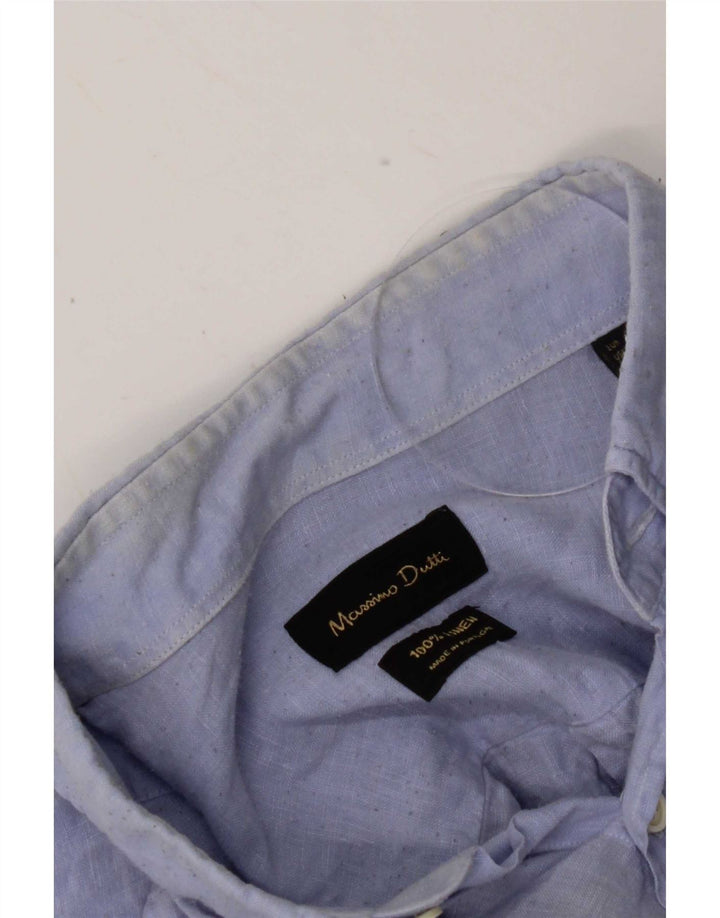Мужская рубашка Massimo Dutti XL, синяя льняная