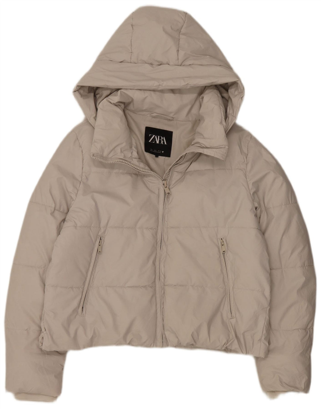 Женская стеганая куртка с капюшоном Zara UK 16, большой белый полиэстер