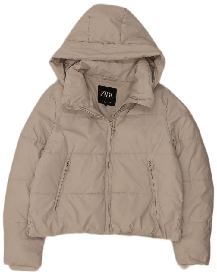 Женская стеганая куртка с капюшоном Zara UK 16, большой белый полиэстер