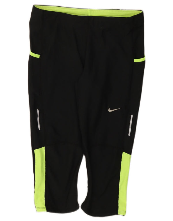 Женские леггинсы-капри Nike Dri Fit UK 12, средний черный, полиэстер с цветными блоками