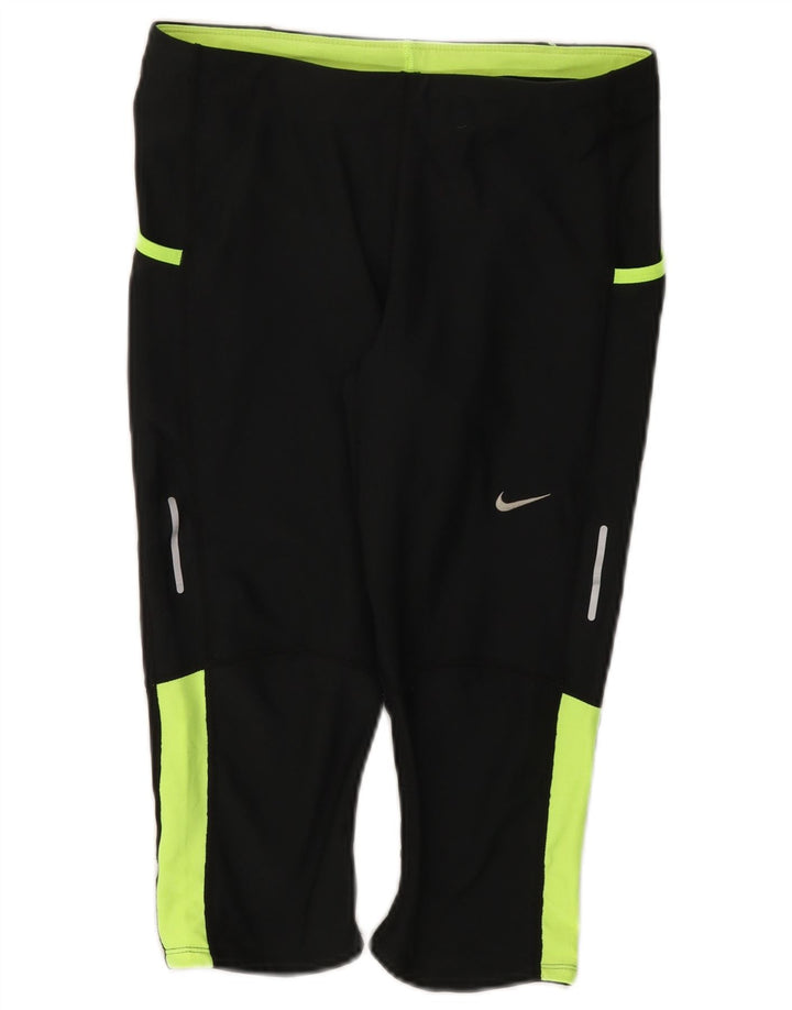 Женские леггинсы-капри Nike Dri Fit UK 12, средний черный, полиэстер с цветными блоками