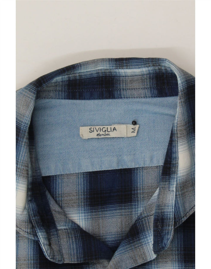 SIVIGLIA Mens Flannel Shirt Medium Navy Blue Check Cotton Vintage SIVIGLIA and Second-Hand SIVIGLIA from Messina Hembry 