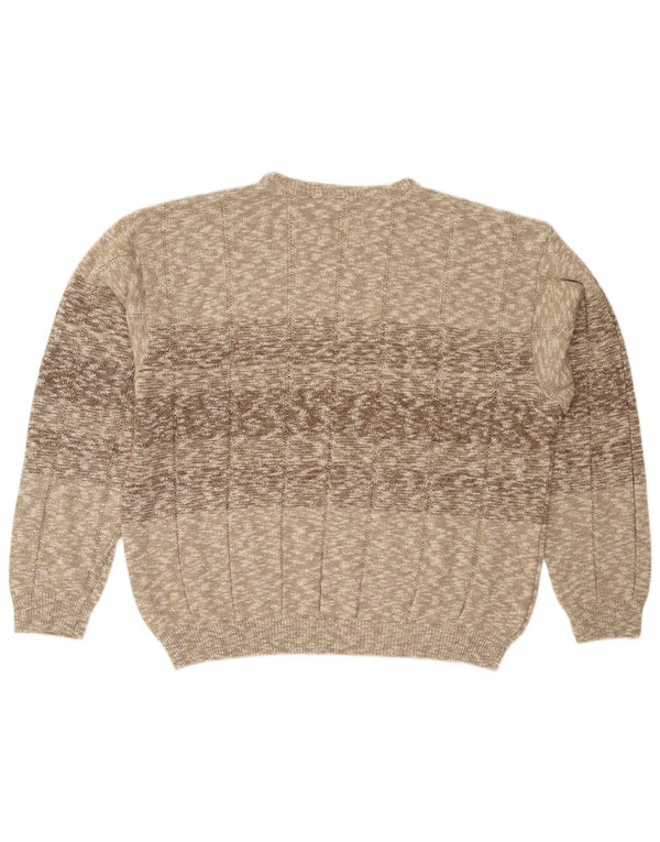 Винтажный мужской свитер с круглым вырезом XL, бежевый в крапинку