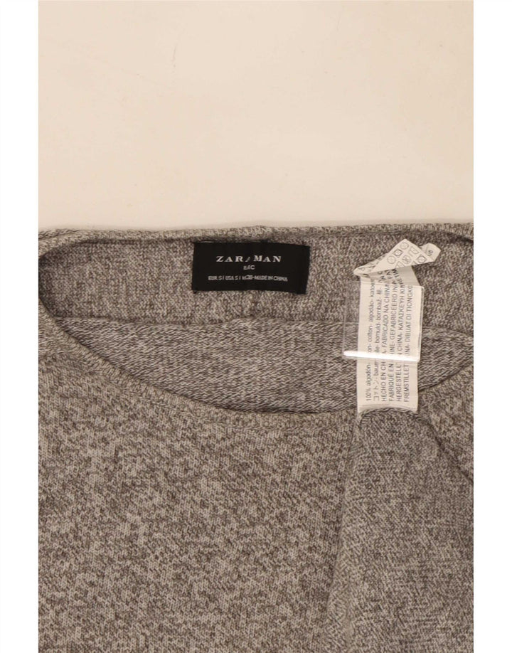 Мужской джемпер с круглым вырезом Zara, маленький серый хлопковый крапчатый свитер