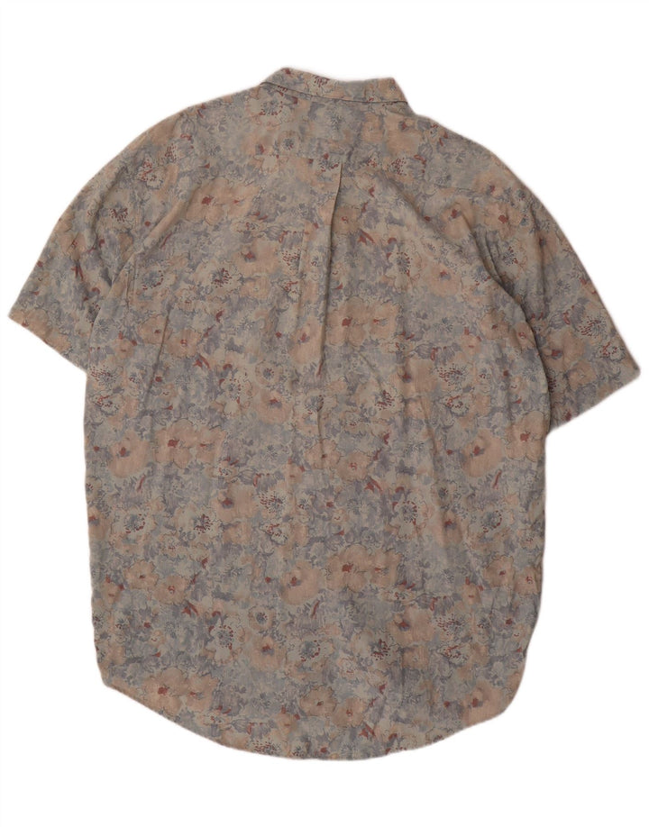 VINTAGE Мужская рубашка с коротким рукавом XL, разноцветный вискоза с цветочным принтом