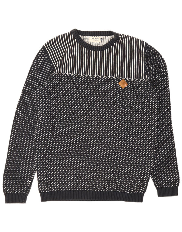 Мужской джемпер с круглым вырезом Jack & Jones, большой хлопковый свитер в темно-синюю полоску