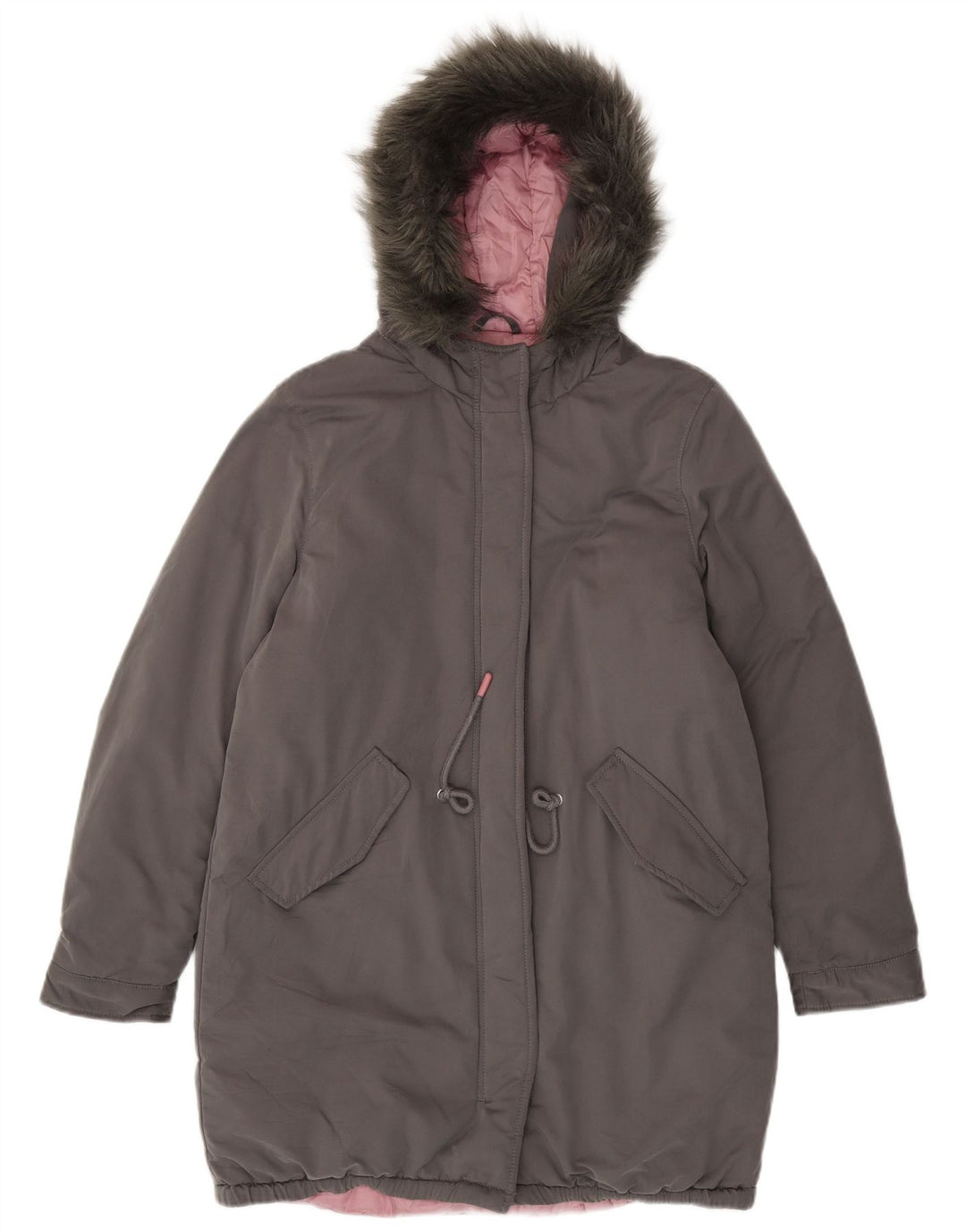 Женское стеганое пальто с капюшоном Benetton UK 14, большое, серое