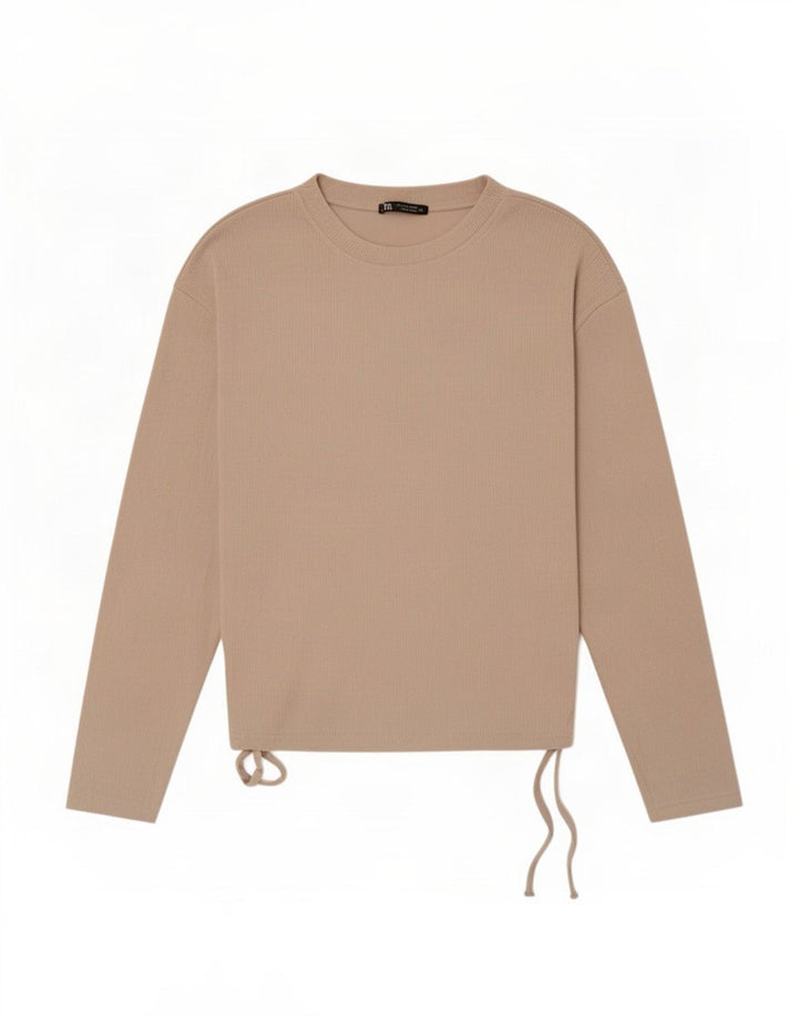 Женский топ Zara с длинным рукавом UK 10, маленький, бежевый, полиэстер