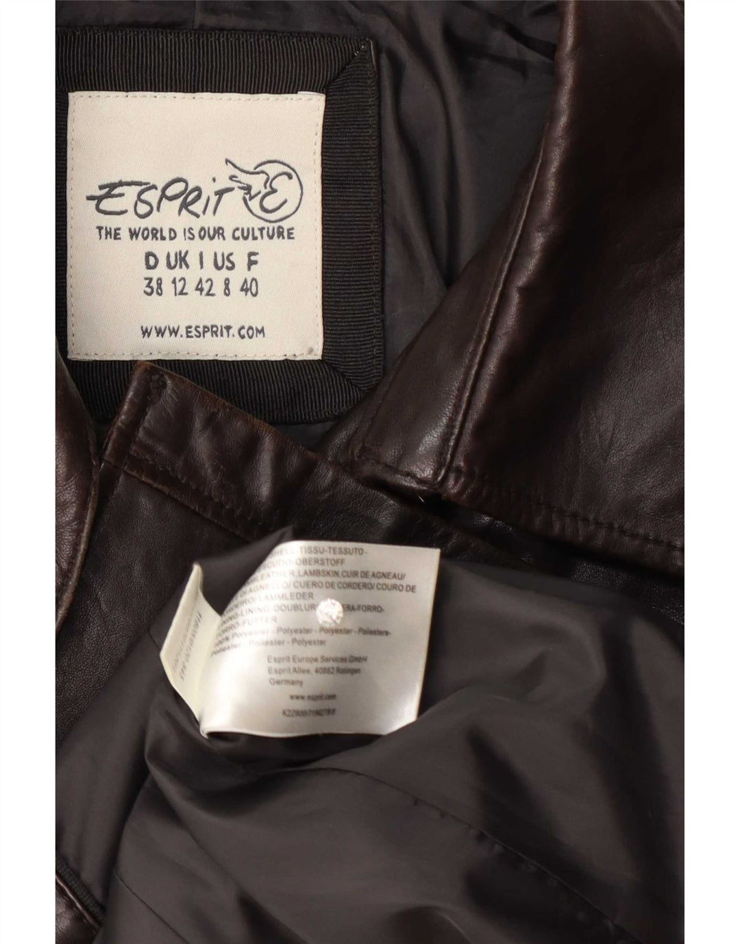 Женская двубортная кожаная куртка Esprit UK 12 из овечьей кожи среднего коричневого цвета