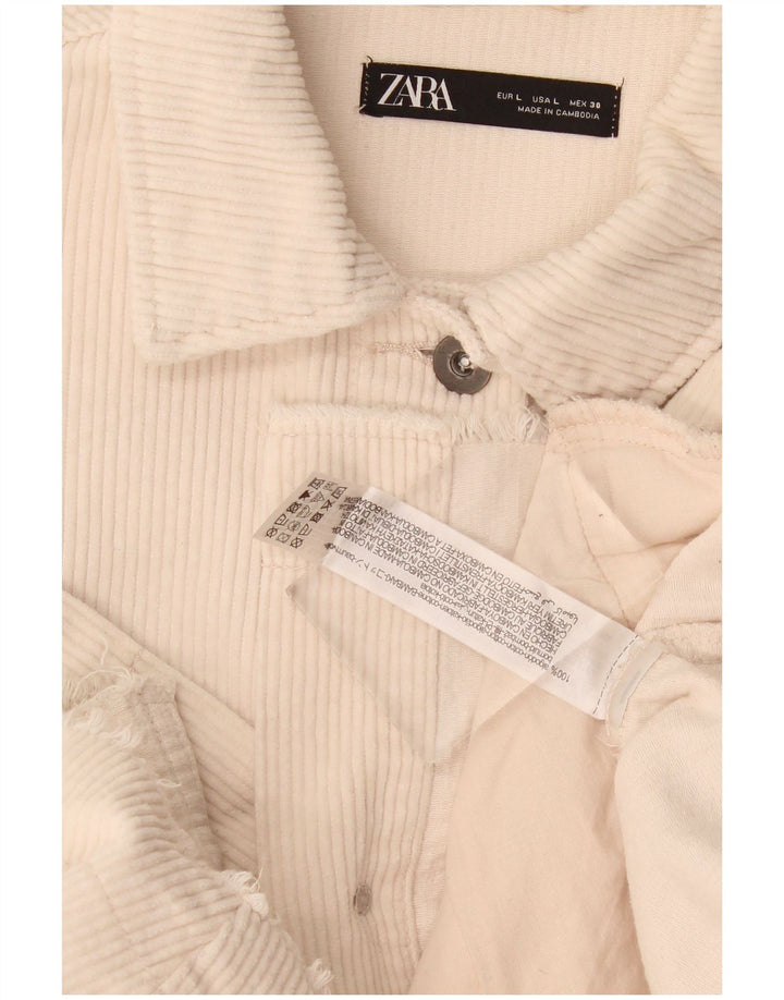 Женская вельветовая куртка оверсайз Zara UK 16, большой размер, бежевый хлопок