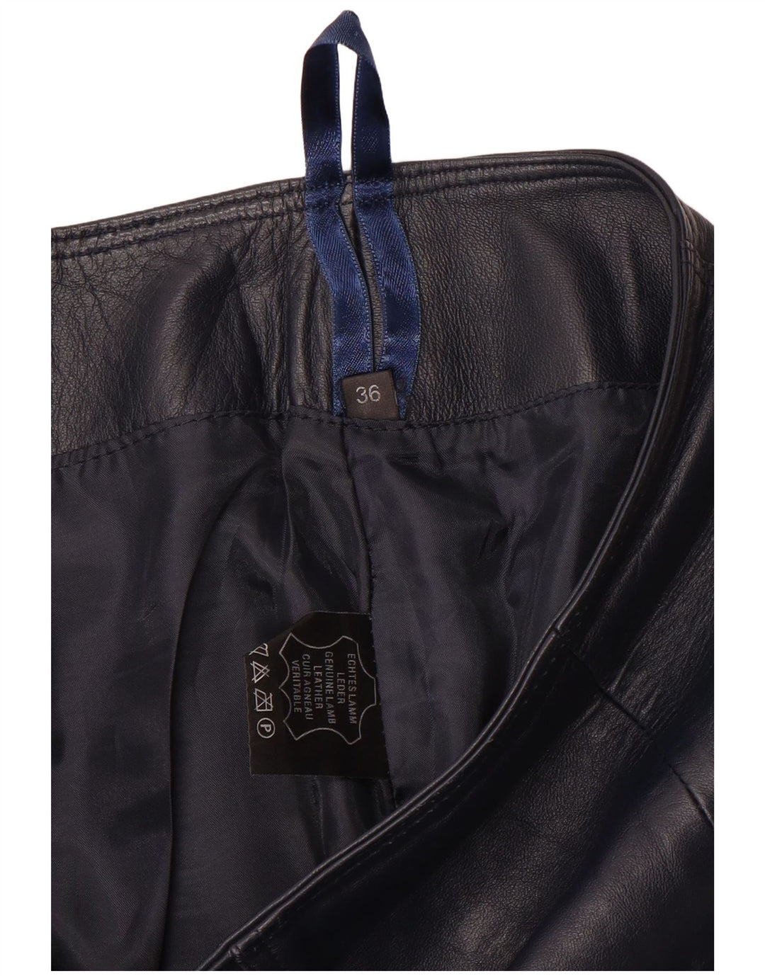 Винтажная женская мини-кожаная юбка EU 36, маленькая W28, темно-синяя кожа