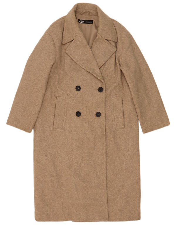 Женское двубортное пальто оверсайз Zara UK 6 XS, бежевый полиэстер