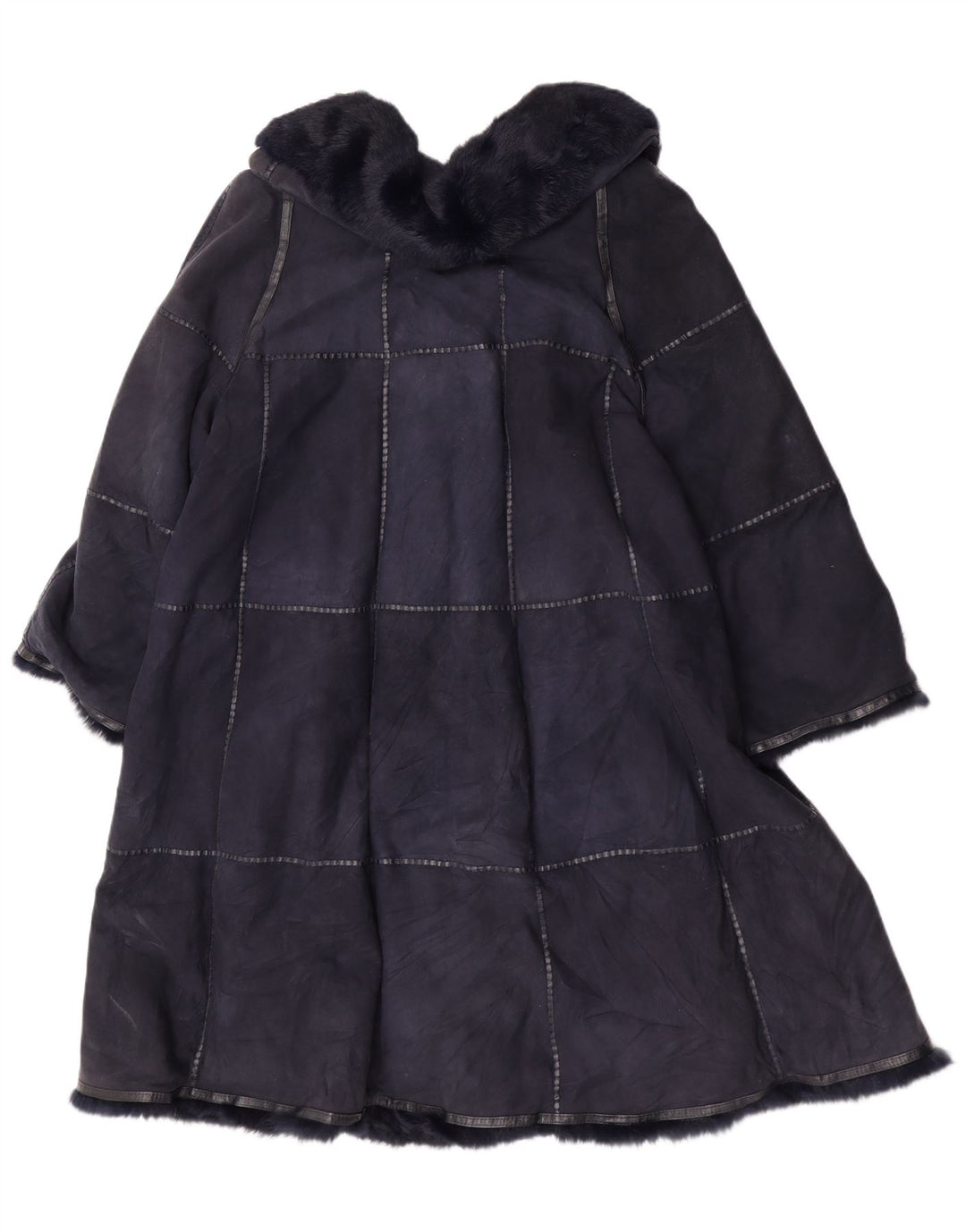 Винтажное женское замшевое пальто EU 42, большое темно-синее кожаное