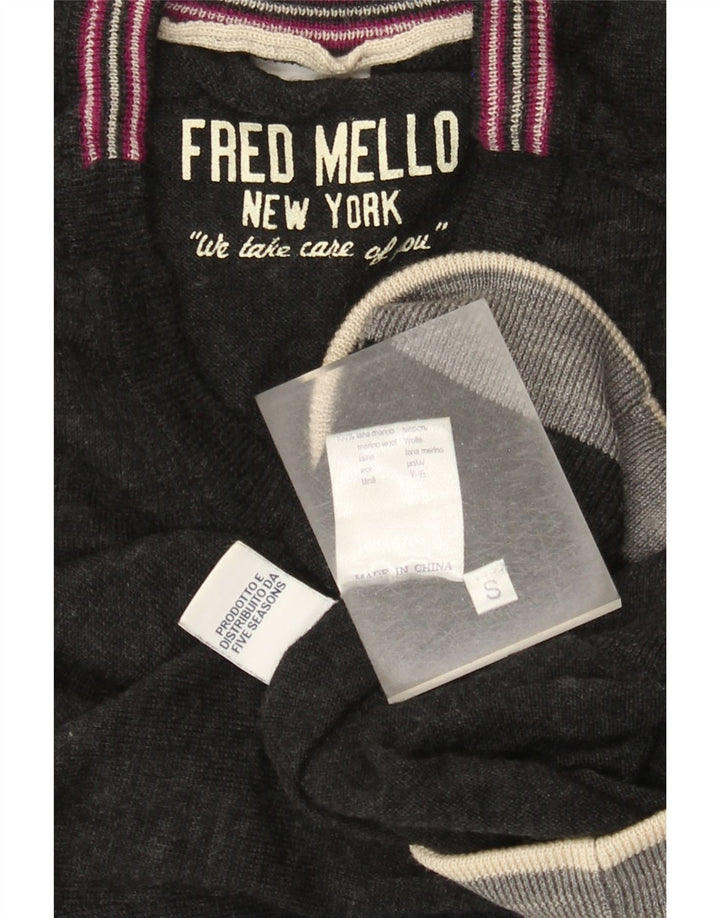 Женский джемпер с V-образным вырезом и графикой Fred Mello, Великобритания 10, маленький серый цвет