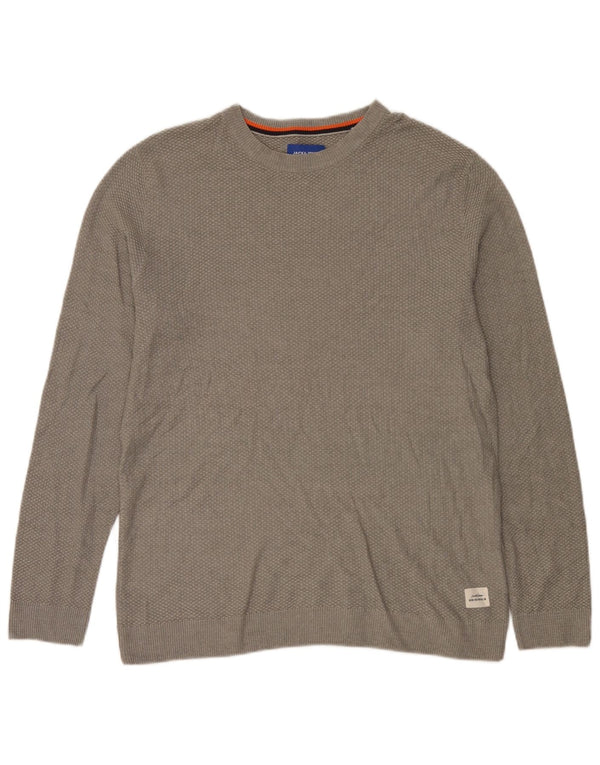 Мужской джемпер с вырезом «лодочка» Jack & Jones, серый хлопок, XL