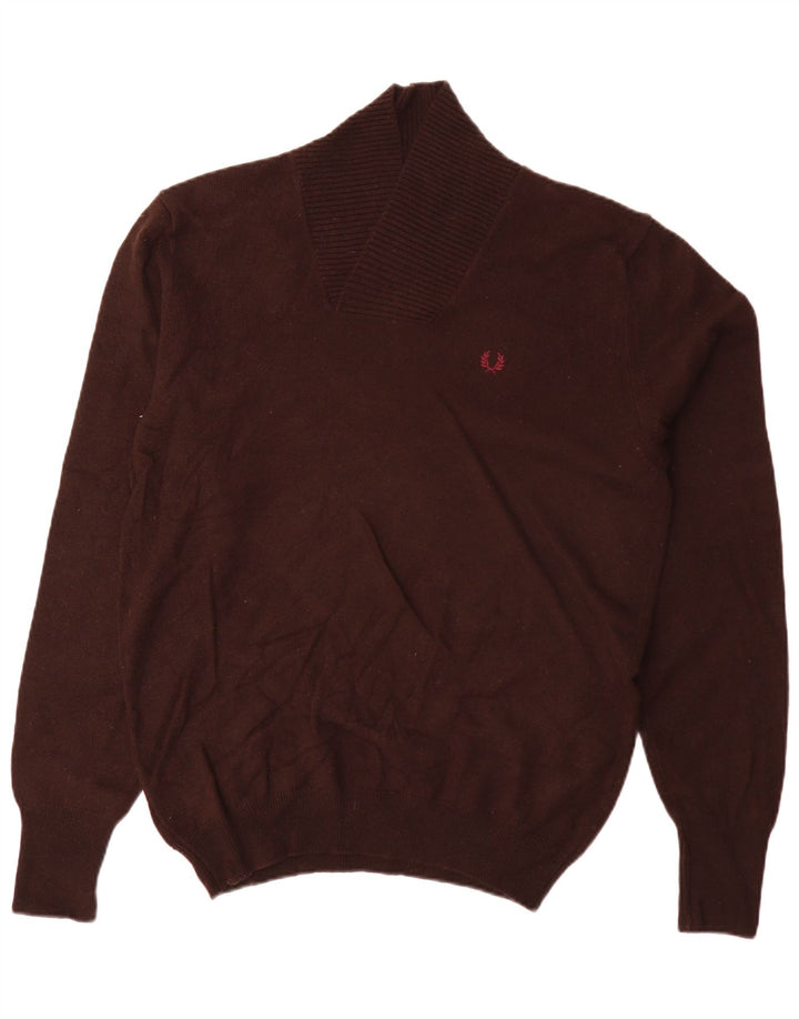Мужской джемпер с отложным воротником Fred Perry, большой коричневый свитер из овечьей шерсти