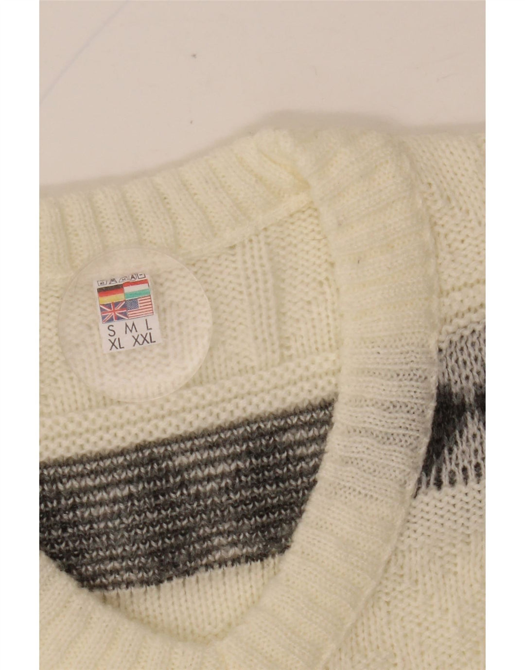 ВИНТАЖНЫЙ мужской джемпер с v-образным вырезом, большой кремовый свитер с жаккардовым узором