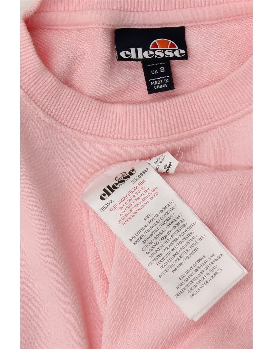 Женский свитер Ellesse с рисунком, Великобритания, 8, маленький розовый, хлопок