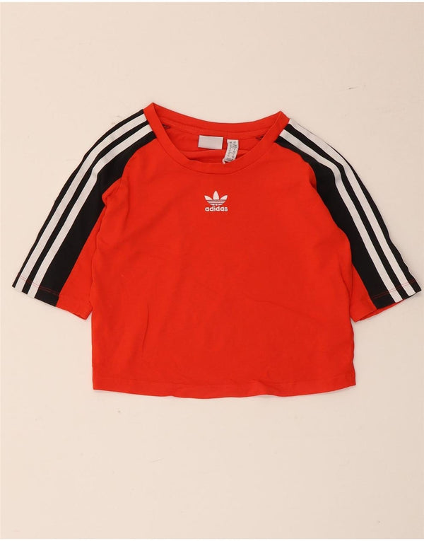 Женская укороченная футболка с графическим рисунком Adidas Top UK 6 XS, красный хлопок с цветными блоками