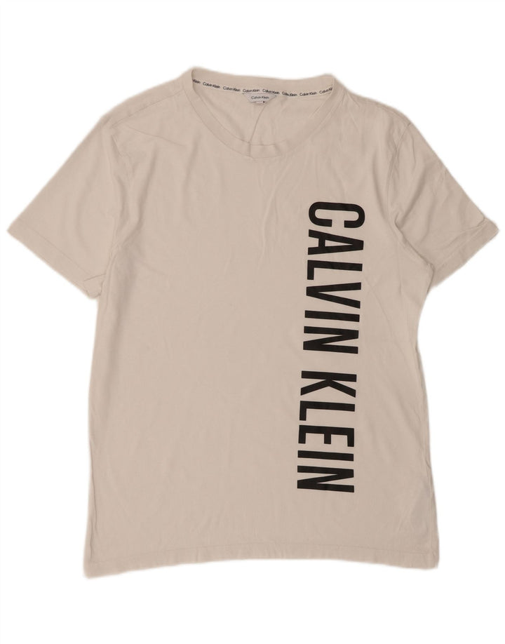 Мужская футболка с рисунком Calvin Klein, топ среднего размера, белый хлопок, хлопок