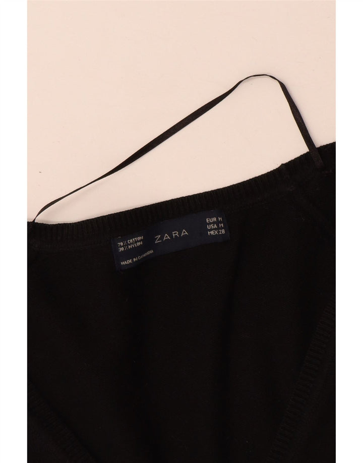 Женский кардиган Zara UK 12, средний черный хлопковый свитер
