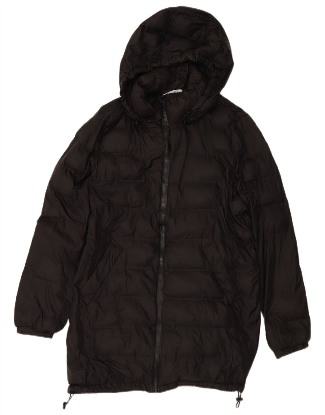 Женское стеганое пальто с капюшоном ZARA UK 16, большой черный полиэстер