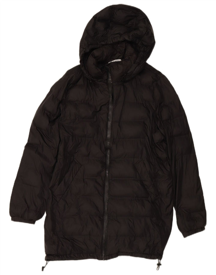 Женское стеганое пальто с капюшоном ZARA UK 16, большой черный полиэстер