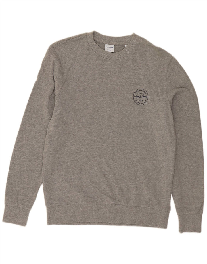 Мужской свитер Jack & Jones, хлопковый джемпер среднего серого цвета в крапинку
