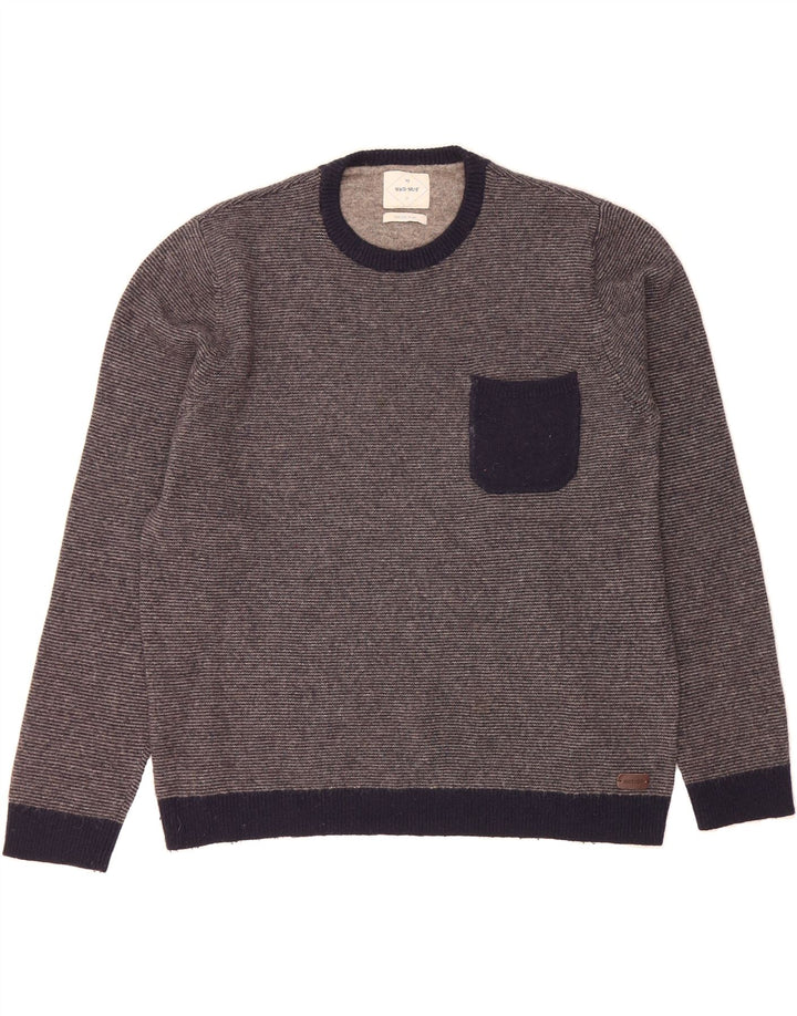 WHITE STUFF Mens Crew Neck Jumper Sweater 2XL Navy Blue Pinstripe Wool Vintage White Stuff and Second-Hand White Stuff from Messina Hembry 