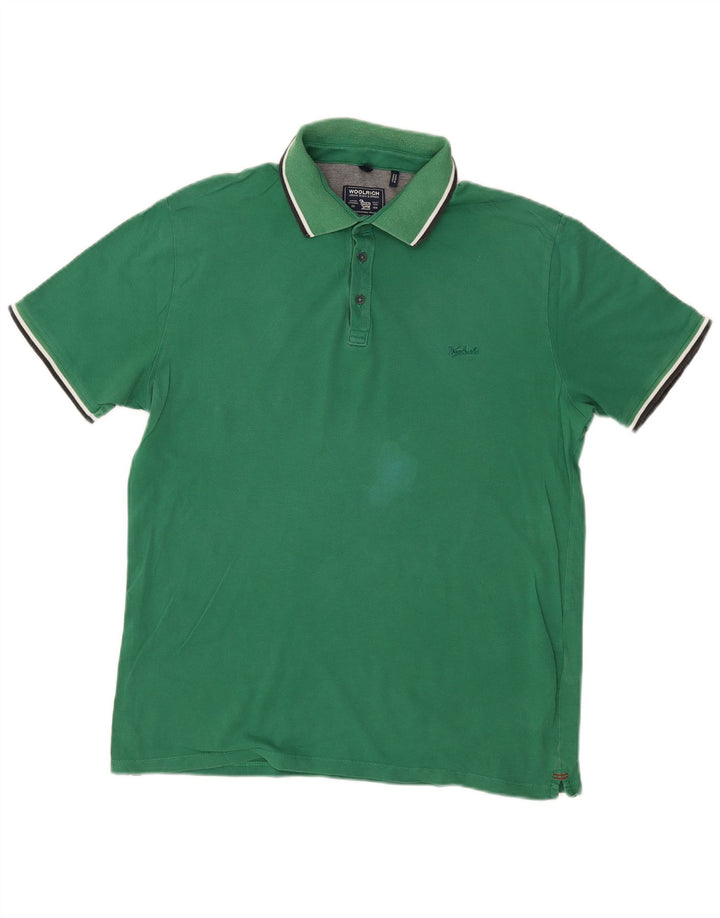 WOOLRICH Mens Polo Shirt Large Green Cotton