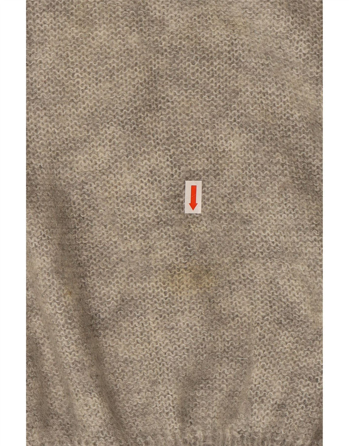 ВИНТАЖНЫЙ женский джемпер с высоким воротником, Великобритания, 18 XL, серый мохер с цветочным принтом