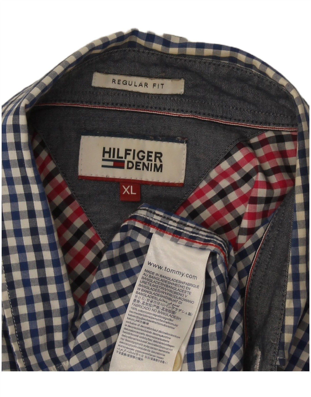 Мужская рубашка стандартного кроя Tommy Hilfiger XL, синяя, хлопок в мелкую клетку